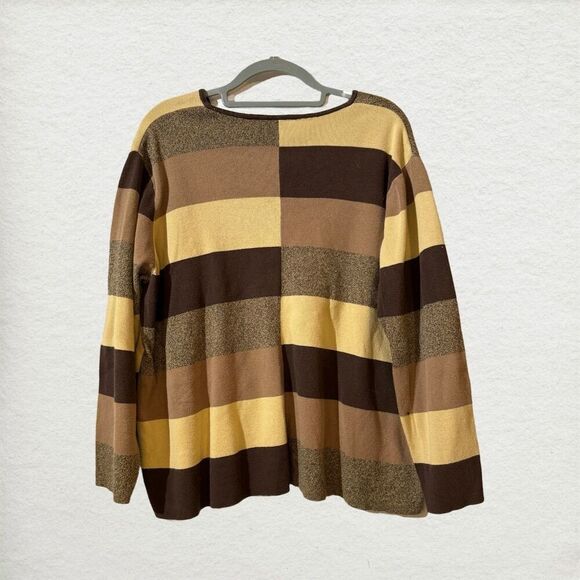 VTG Crazy Horse Liz Claiborne Earthy Boho Chic Colorblock Striped Sweater 2 XXL - Picture 3 of 9